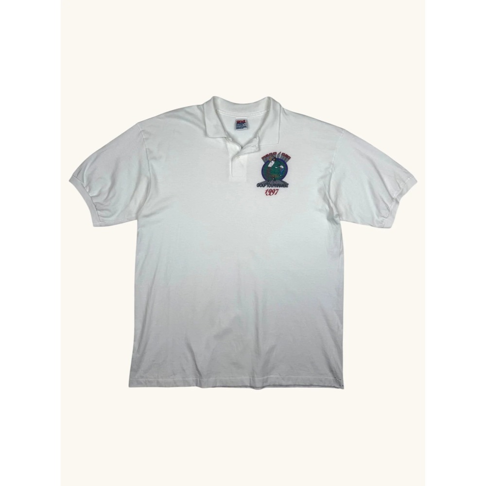 Vintage 1997 Fisco CEC Golf Tournament Polo Shirt Anvil White XL Embroidered
